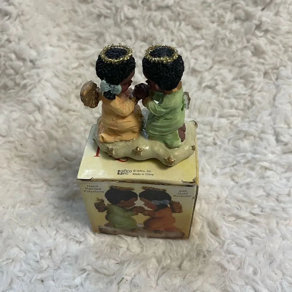 Praying Angels two brown skin angels figurines boy & girl kneeling in prayer